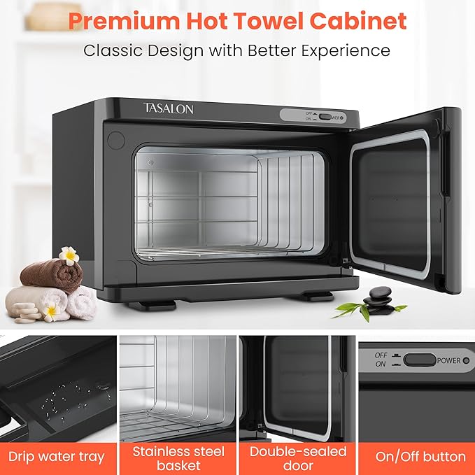 TASALON Professional Hot Towel Warmer Cabinet, 8L Middle Capacity, Use for Facial Spa, Hair Beauty, Salon Equipment and Home, Perfect Temperature for Towel Warmer, Fits up to 24 Small Towels - Black