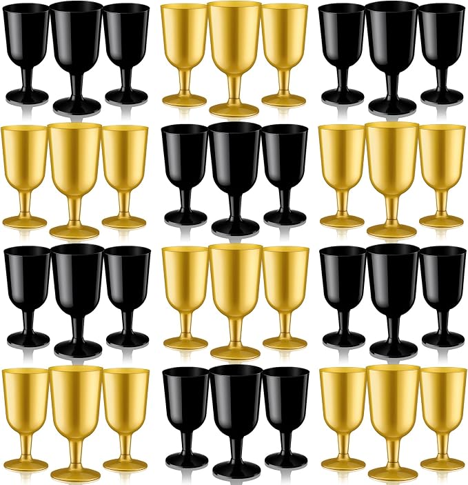 Jingmore 96 Pcs Plastic Wine Glasses 7 oz Plastic Goblets Party Disposable Wine Cups Hard Drinking Glasses with Stem Stackable Goblets Champagne Flutes for Wedding Toasting Birthday Party Supplies
