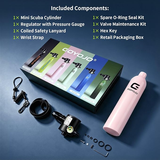 GOYOJO Mini Scuba Tank, Portable Diving Lung Air Tank with DOT Certified, Refillable Emergency Backup Pony Bottle for Snorkeling, Underwater Breathing, Training