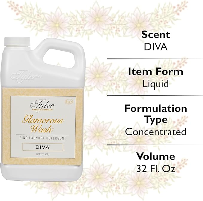 Tyler Candle Laundry Detergent Glamorous Wash, Diva 32 oz Bundle with Tyler Candle Mixer Melts, Autoglam Freshener, and Stain Remover Pen, (32111)