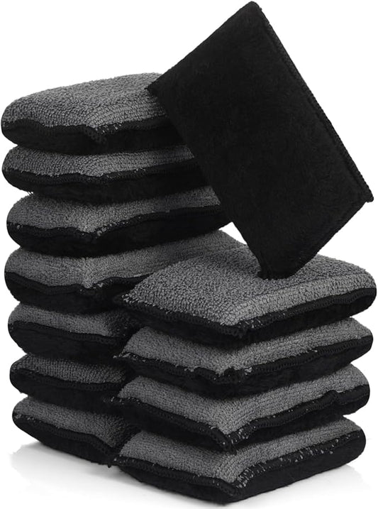 Mudder 12 Pcs Car Interior Scrubbing Sponge 5'' x 3'' Fiber Car Wax Applicator pad Household Cleaning Sponges for Leather Car Seat Couch Cleaning (Gray Black)