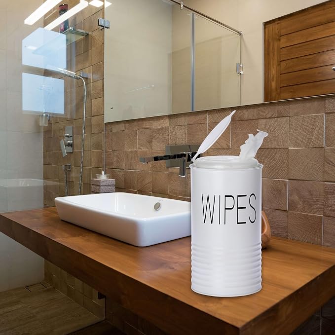Kokone Wipes Dispenser Farmhouse Wipes Container with Matte Finish Compatible for Clorox Lysol Sturdy Galvanized Iron Wipes Holder for Kitchen,Bathroom,Office,School Table Countertop,White