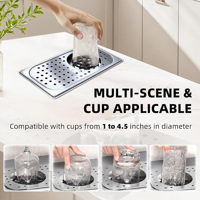 Pitcher Rinser, High Pressure Cup Washer, Stainless Steel Recessed Countertop Cup Washer with Drain Drip Tray, for Home Kitchen, Restaurant, Bar, Coffee (silver)
