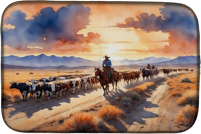 Caroline's Treasures Cattle Drive at Sunset Dish Drying Mat Absorbent Dish Drying Mat Pad for Kitchen Counter Dish Drainer Mat for Countertop, 14 x 21", Multicolor