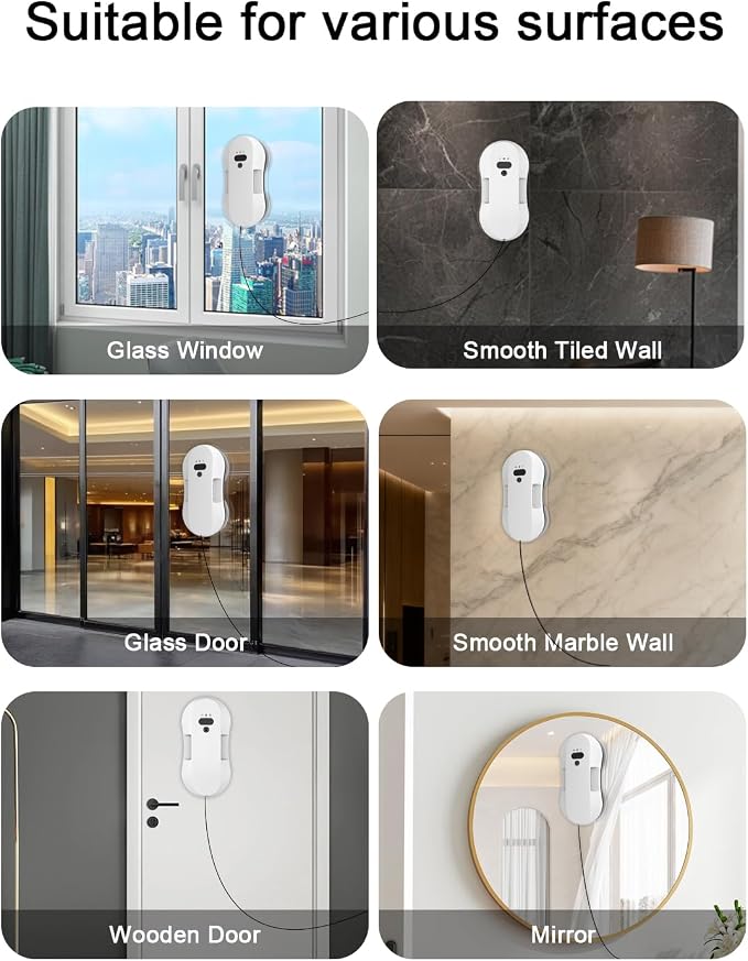 Automatic Window Cleaning Robot for High Windows with 3000Pa Strong Suction, Dual-Nozzle, Power Failure Protection & Safety Rope, 3 Intelligent Paths, 10 Double-Sided Replacement Cloths