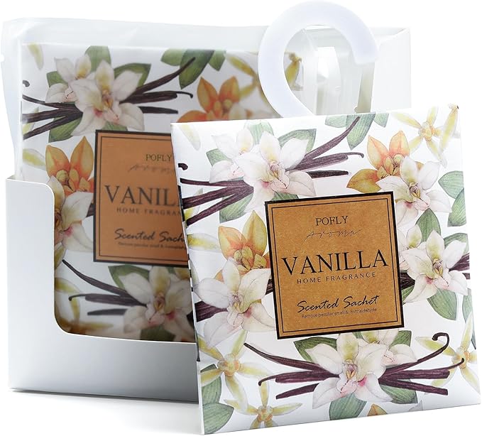 12 Pack Vanilla Scented Sachets, Long-Lasting Fresh Scent, Air Freshener for Closet & Drawers, Hanging Deodorizer for Home