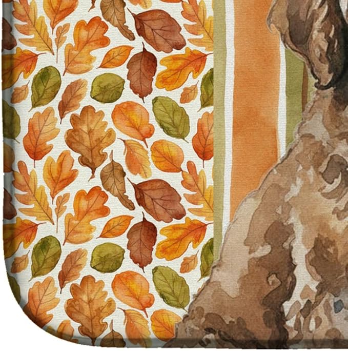 Caroline's Treasures Brown Portuguese Water Dog Heirloom Fall Dish Drying Mat Absorbent Dish Drying Mat Pad for Kitchen Counter Dish Drainer Mat for Countertop, 14 x 21", Multicolor