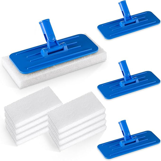 Maxdot 12 Pcs Scrub Pad Holder Threaded Swivel Floor Pad Holder with Pads, Heavy-Duty Joint Scouring, Versatile for Commercial Cleaning, Blue 9 x 3.75 Inch