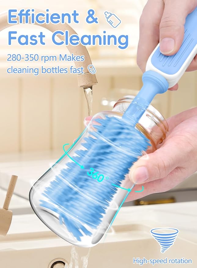 Electric Baby Bottle Brush Cleaner for Travel – BPA-Free Silicone, One-Button 360° Deep Cleaning, 2000mAh Rechargeable, Portable Bottle Cleaning Kit with Storage Box for Home & On-The-Go