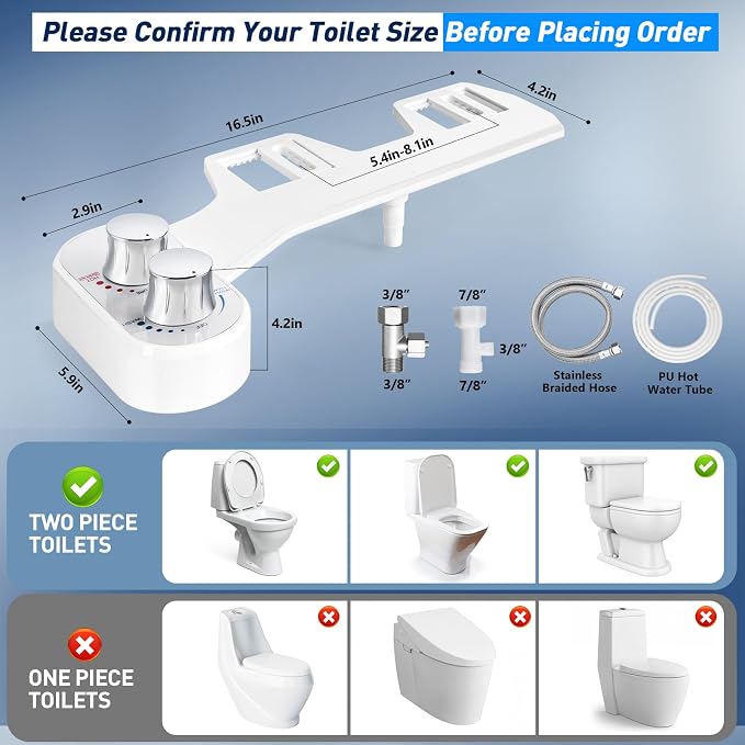 Upgraded Hot Cold Bidet Attachment - Front & Rear Wash, Adjustable Water Pressure, with Self-Clean, Retractable Single Nozzle, Non-Electric Warm Water Bidet Toilet Seat Attachment - White