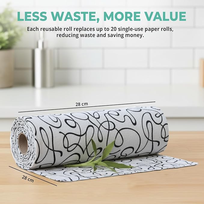 Ecozoi Bamboo Rayon Reusable Towels - 4 Pack | Equivalent to 80 Regular Rolls | 70% Rayon from Bamboo and 30% Cotton Kitchen Paper Rolls | 50 Times More Usage than Regular Paper Rolls
