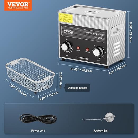 VEVOR 3L Sonic Cleaner with Heater Timer & Basket, Professional Digital Sonic Cavitation Machine, 120W Cleaning Machine for Watch Instruments, Glasses, Coin, Metal Parts, Tool