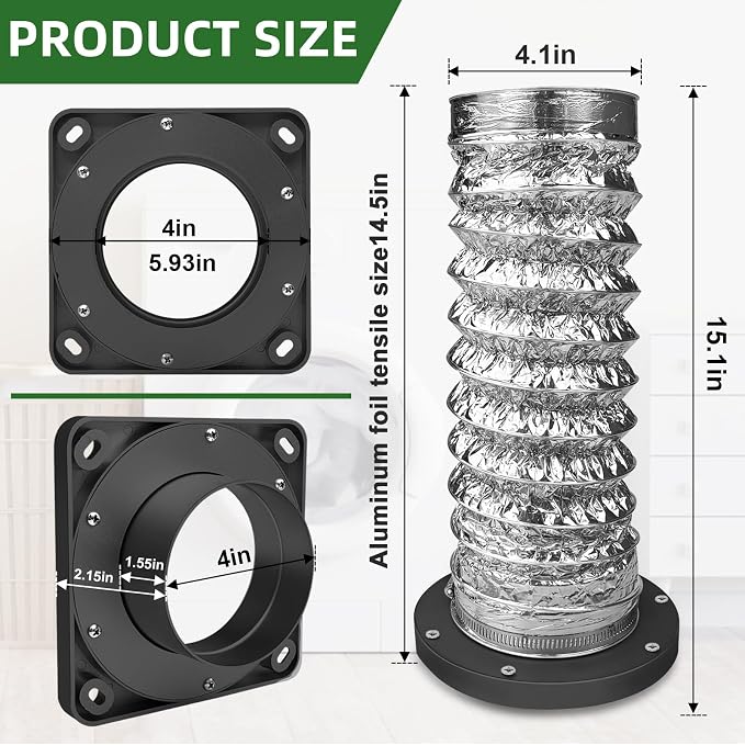 Magnetic Dryer Vent Connector Kit, DV 180 Airtight Seal,Including a 2.6ft 4" Duct and two Clamps Magnetic Coupling for Dryer Vent | Quick Connection and Disconnection, Strong Magnet Self-Alignment Design, Quick-Installation, Airtight Seal
