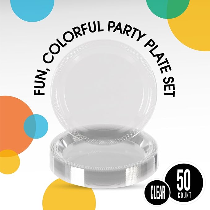 Exquisite Party Solids Clear Plastic Plates For Party Supplies 7" Clear Disposable Plates Heavy Duty 50 Pcs Plastic Dinnerware Sets Heavy Duty 350 GSM Disposable Dinnerware Set