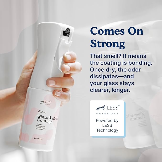 spotLESS MATERIALS Glass and Mirror Protective Coating Spray, Anti-Residue Barrier for Shower Glass, Mirrors, Windows & Bathroom Surfaces, Stain Resistant Spray, Quick Effect Coating Agent