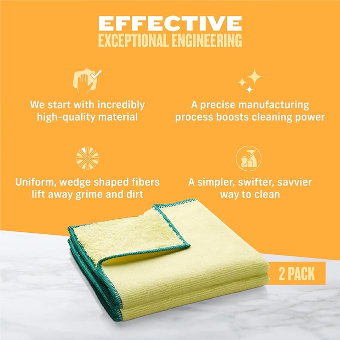 E-Cloth High Performance Dusting Cloth - Reusable Microfiber Cleaning Cloths, Dual-Sided, Washable, For Home, Kitchen, Glass, Wood & Granite, Streak Free Cleaning Supplies - 2 Pack