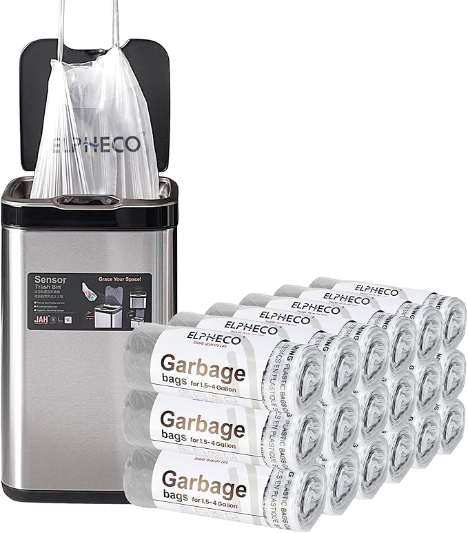 ELPHECO 2.5 Gallon Trash Bags │ 15 Liters Drawstring Garbage Bags │ Small Trash Bags For Bathroom Office Living Room Use │ Suitable For 1.5-4 Gallon Trash Can │ 18"×20" │ 180 Count / 18 Rolls │ A