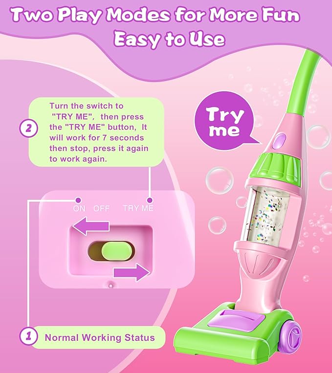 Toddler Vacuum Toy That Works with Lights & Sounds, Pretend Play Toy Vacuum for Toddlers 3-5 Years Old, Baby Vacuum for Boys, Girls, Kids Vacuum Cleaner Cleaning Toys with Spray Bottle, 2 Towels