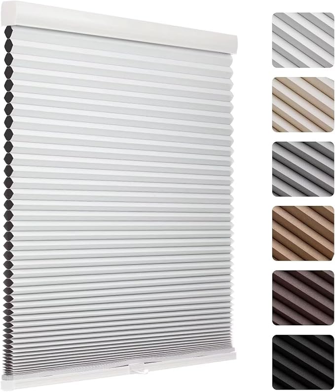 MYshade Cordless Blackout Cellular Shades, 1.5" Honeycomb Window Blinds for Bedroom & Nursery, Thermal Insulated, Noise Reducing, Privacy Shades, Inside or Outside Mount (26" W x 64" H, White)