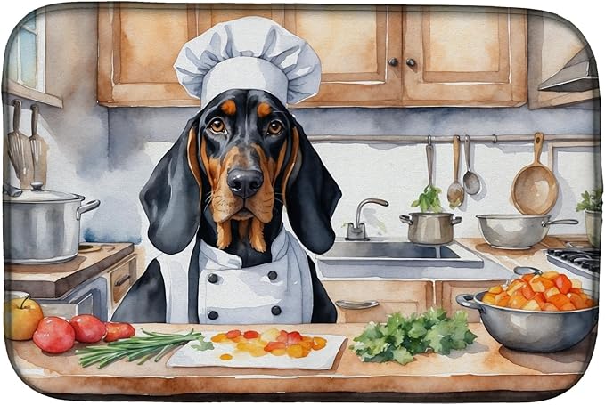 Caroline's Treasures DAC6209DDM Black and Tan Coonhound The Chef Dish Drying Mat Absorbent Dish Drying Mat Pad for Kitchen Counter Dish Drainer Mat for Countertop, 14 x 21", Multicolor