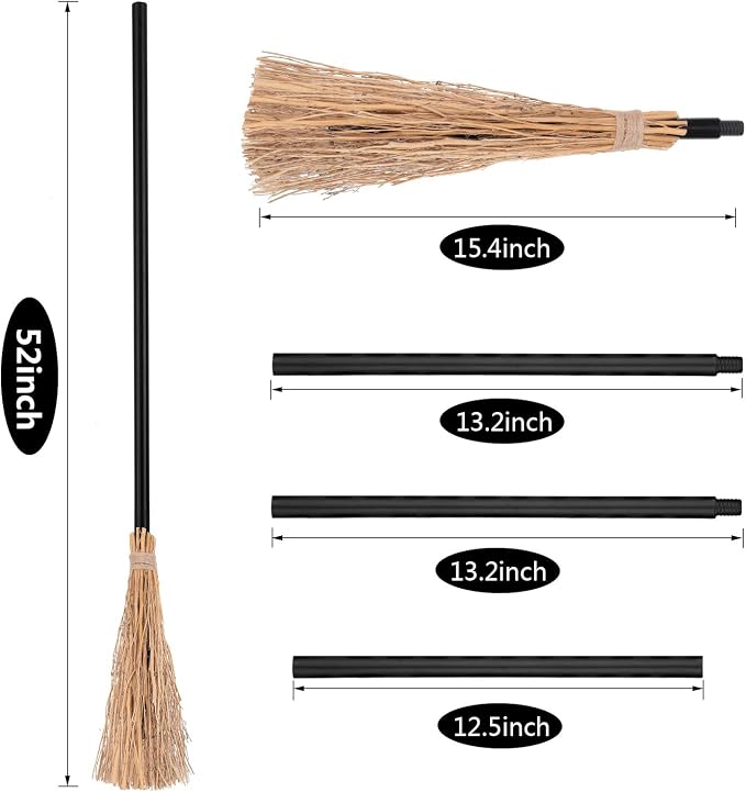 2 Pieces Halloween Witch Broom 52 Inch Plastic Detachable Wizard Broomstick Halloween Witches Cosplay Broom Wizard Costumes Realistic Props Accessories