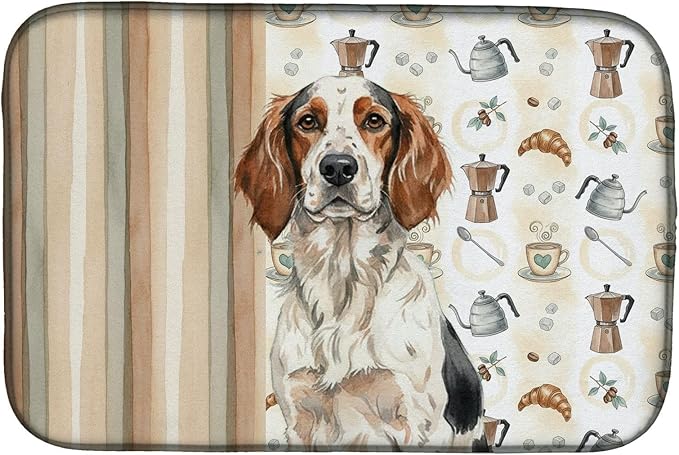 Caroline's Treasures Tricolor English Setter Coffee Bar Dish Drying Mat Absorbent Dish Drying Mat Pad for Kitchen Counter Dish Drainer Mat for Countertop, 14 x 21", Multicolor