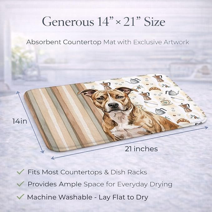 Caroline's Treasures Brindle American Staffordshire Terrier Coffee Bar Dish Drying Mat Absorbent Dish Drying Mat Pad for Kitchen Counter Dish Drainer Mat for Countertop, 14 x 21", Multicolor