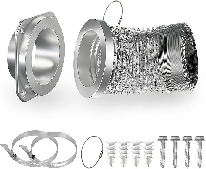 Magnetic Dryer Vent Coupling Connector Kit with Quick-Release Pull Ring – 4"x3.3ft Flexible Duct, 2 Clamps, Fast Cleaning Maintenance