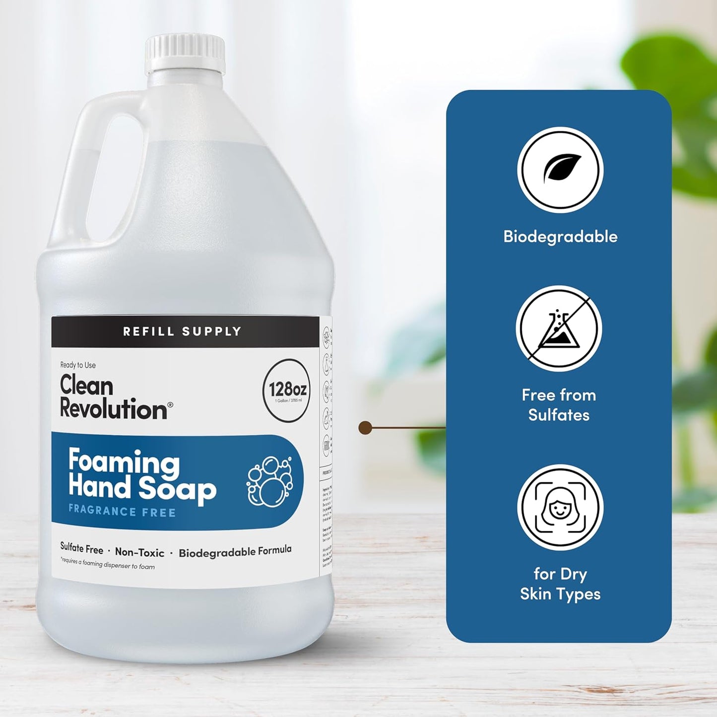 Clean Revolution Foaming Hand Soap Refill Supply Container, Ready to Use Formula, Gluten Free, Unscented and Fragrance Free, 128 Fl. Oz, 4 Pack