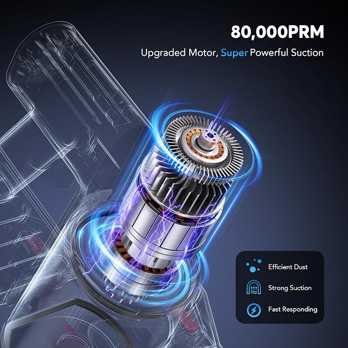 Comvtu Cordless Vacuum Cleaner for Home, 80,000PRM Powerful 4 in 1 Lightweight Stick Vacuum with 2 Adjustable Suctions, Max 40 Mins Runtime, 2600mAh Rechargeable Vacuum Cleaners (Hibiscus Red)