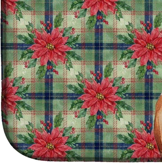 Caroline's Treasures Red Miniature Pinscher Min Pin Christmas PoinsettIas Dish Drying Mat Absorbent Dish Drying Mat Pad for Kitchen Counter Dish Drainer Mat for Countertop, 14 x 21", Multicolor
