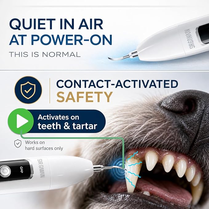 SIRGAWAIN Pet Ultrasonic Dental Cleaner — Plaque, Tartar & Stains Remover, 4 Tips, 3 Modes, LED, Contact-Activated & Smart Touch Protection, Complete Cleaning Kit for Dogs & Cats