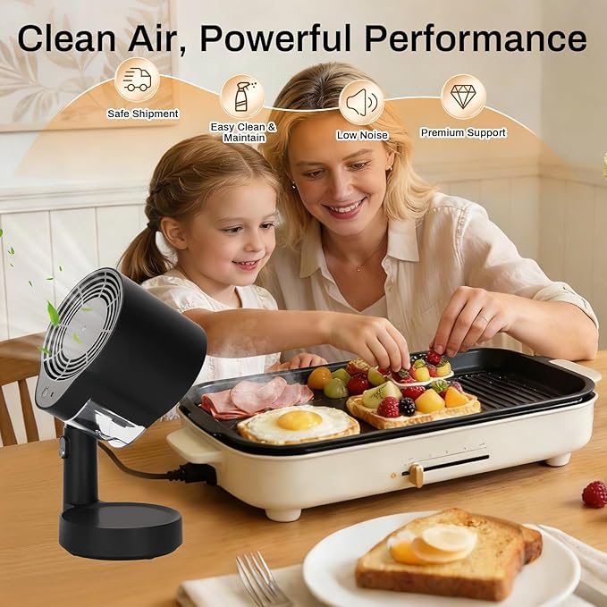 Portable Range Hood, 2026 Upgraded Desktop Exhaust Fan with 3 Filter System, Countertop Range Hood 3-Speed, Angle-adjust, Low Noise, Detachable Filter & Oil Collector, Washable, for BBQ, Hot Pot, RV