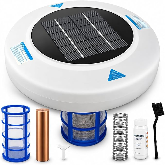 Solar Pool Water Care System for Above Ground & Inground Pools Up to 45,000 Gallons – Floating Solar-Powered Pool Maintenance Device with Copper Anode & Oversized Solar Panel