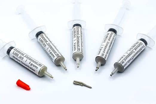 TechDiamondTools Diamond Polishing Compound Kit of 5 Polishing Paste USA Made 5000 8000 14000 50000 100000 Grit for Marble Glass Metal Rock Jewelry Resin Silver with 25% of Diamond Powder