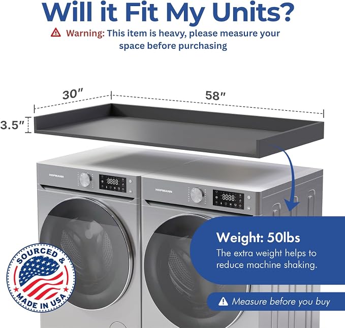OfficeSimpli Washer Dryer Countertop, Made in USA, Non-Slip Pads, Laundry Room Wood Topper, Washer Dryer Cover for Top, Laundry Countertop, Laminate Finish (Slate Grey, Extra Large (30" x 58"))