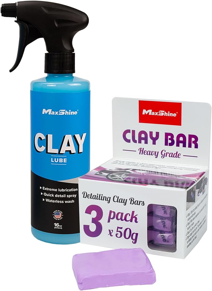 Maxshine Clay Lube Spray (16oz) & Clay Bar Set (3-Pack) | Synthetic Lubricant for Clay Block & Clay Bars | Hyper Slick Formula for Ultra Surface Protection | Car Detailing Kit for Cars, Trucks & SUVs