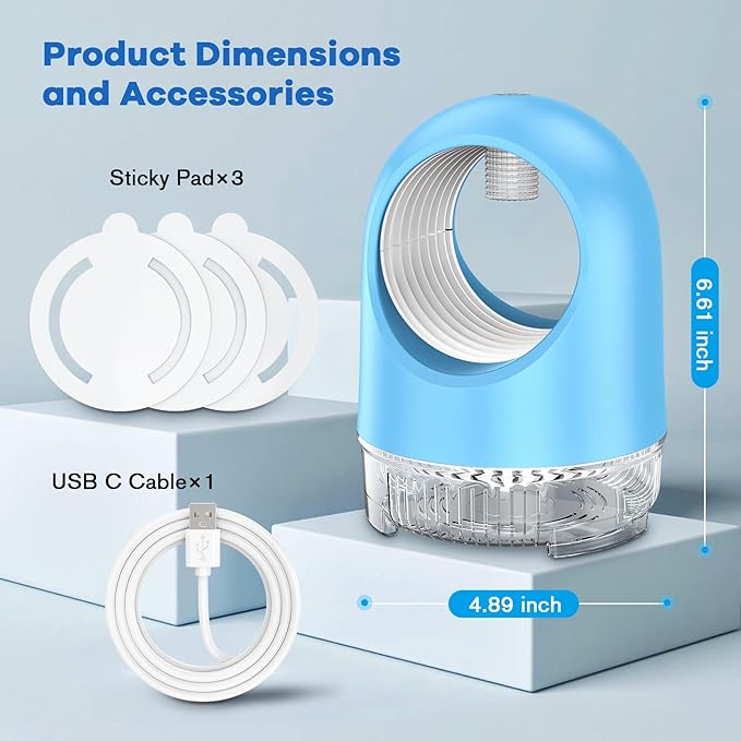 Fruit Fly Traps for Indoors, Electric Fan Powered Bug Catcher, Reusable Gnat Killer for Home Kitchen with Sticky Cartridges for Mosquitoes & Moths