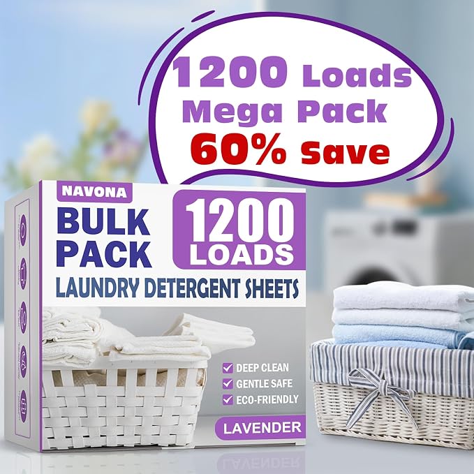 1200 Loads Laundry Detergent Sheets, Eco-friendly Laundry Sheets, Powerful Cleaning, Suitable for Homes, Dorms, and Apartments - [Lavender Fragrance]