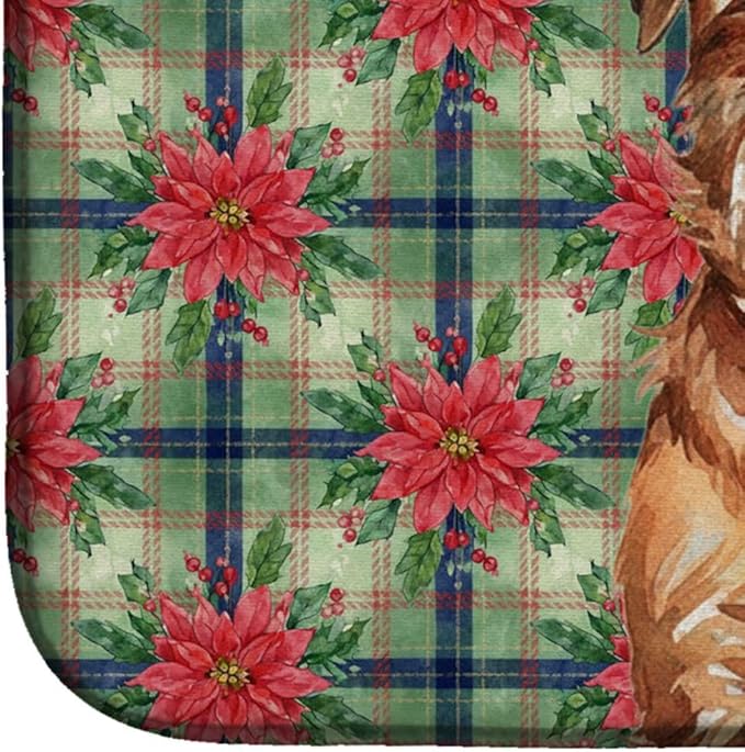 Caroline's Treasures Red Brussels Griffon Christmas PoinsettIas Dish Drying Mat Absorbent Dish Drying Mat Pad for Kitchen Counter Dish Drainer Mat for Countertop, 14 x 21", Multicolor