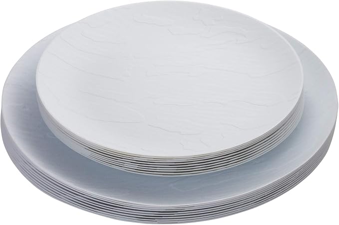 Posh Setting White Plastic Plates Disposable Plastic Wood Pattern Dinnerware (Includes 20 Dinner Plates and 20 Salad Plates) Elegant Disposable Dinnerware Set