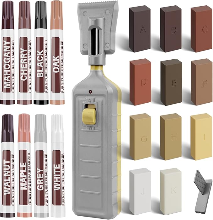 Laminate Vinyl Floor Repair Kit - Set of 22 Wood Floor Wax Furniture Touch Up Markers, Linoleum Repair Kit Cover Up Scratches, Cracks, Stains for Wooden Door, Floor, Table, Cabinet, Desks