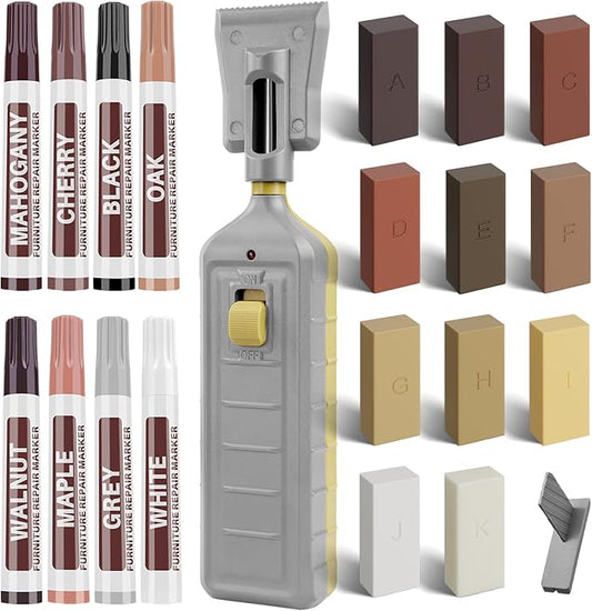 Laminate Vinyl Floor Repair Kit - Set of 22 Wood Floor Wax Furniture Touch Up Markers, Linoleum Repair Kit Cover Up Scratches, Cracks, Stains for Wooden Door, Floor, Table, Cabinet, Desks