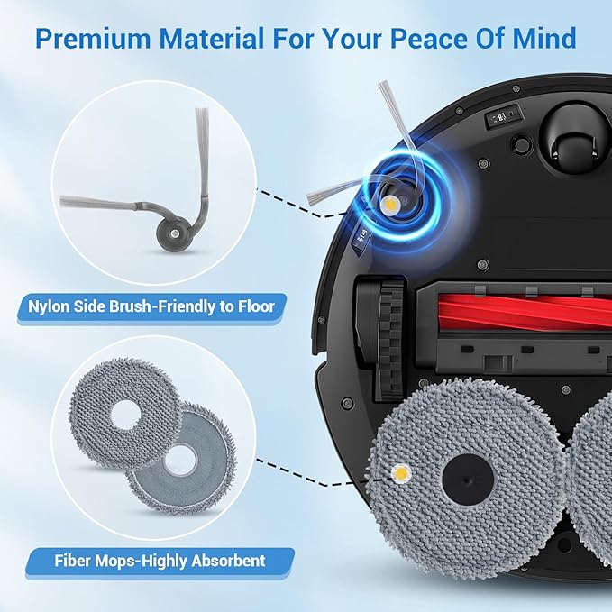QV 35A Replacement Parts for Roborock QV 35A QV 35S QR 598 QR 798 Robotic Vacuum Cleaner with 1 Roller Brush,4 Mops,4 HEAP,4 Side Brushes,6 Dust Bags,1 Screwdrivers,1 Clean Brush Accessories