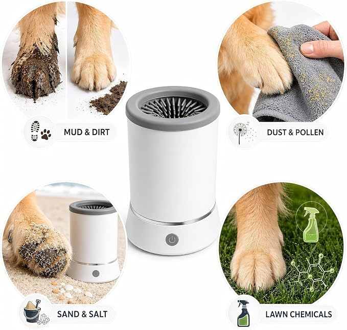Electric Dog Paw Cleaner, Automatic Rotating Silicone Brush, USB Rechargeable Pet Foot Washer Cup, Portable Grooming Cleaning Tool for Small Medium Dogs & Cats | Automatic Rotating Cleaning Soft Silicone Bristles USB Rechargeable IPX7 Waterproof Detach...