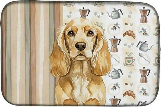 Caroline's Treasures Buff Cocker Spaniel Coffee Bar Dish Drying Mat Absorbent Dish Drying Mat Pad for Kitchen Counter Dish Drainer Mat for Countertop, 14 x 21", Multicolor