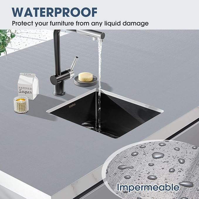 Drawer and Shelf Liner, Non-Slip Kitchen Cabinet Liners Non-Adhesive Thick Strong Grip Waterproof Washable Mats Protect Dresser Shelves Cupboard Bathroom Cabinets, Pure Gray, 18 in X 10 FT