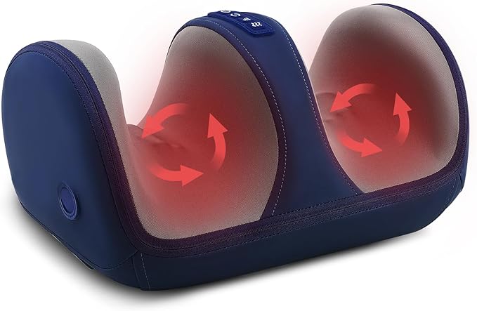 Foot Massager with Heat, Electric Foot and Calf Massager with Roller, Deep Tissue Massage for Plantar Fasciitis, Neuropathy & Pain Relief, Gifts for Women & Men(Blue)