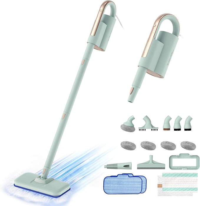Newbealer Steam Mop & Detachable Handheld Cleaner, 1200W Floor Steamer | 3 Adjustable Levels for Carpet Laminate Hardwood Grout, Carpet Glider, 11 Multi-purpose Accessories & 2 Pads, 250ml Tank