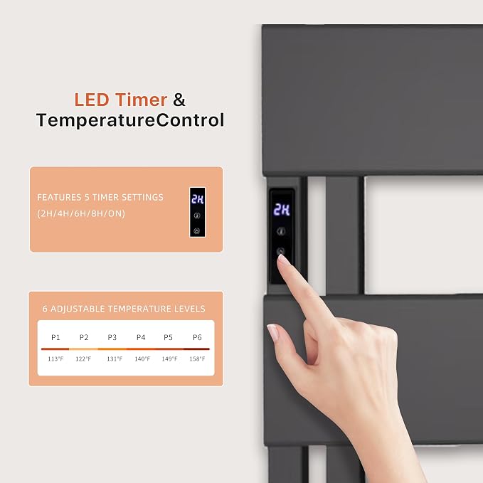 Electric Towel Warmer with Smart LED Timer, Modern [2/3/4] Bar Large Panel Heated Towel Rack, Wall-Mounted Plug-in/Hardwired 2-in-1, Rapid Warmth for Bathrooms, [Matte Black/Alpine White]